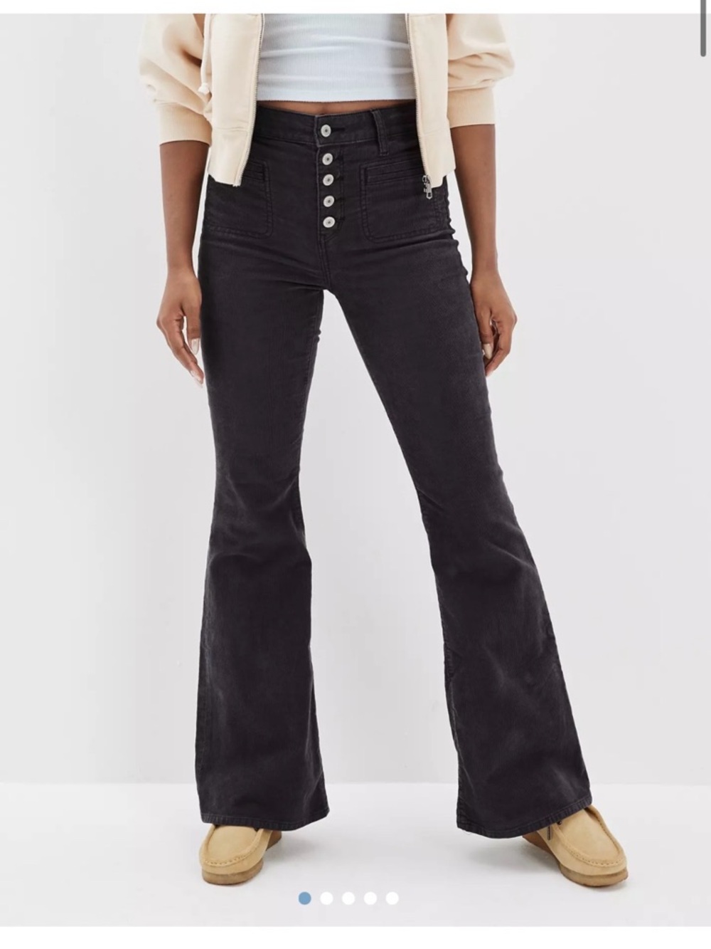 American Eagle Outfitters Charcoal Gray High-Rise Corduroy Flare Pants